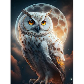 ParNarZar 5D Diamond Painting - Owl Super Moon - Small 30 x 40 cm - DIY Full Screen Set with Square Stones for Designing Entrance Hall, Stairs, Kitchen, Dining Room, Living Room and Bedroom