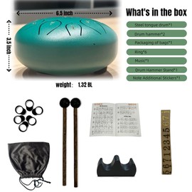 Steel Tongue Drum 11 Tones for Children and Adults - for Meditation and Play Rain Drum Outdoor 4.06 mm thickened drum surface(Green, 6 Inches)