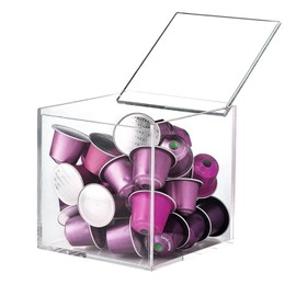 DARENYI Coffee Pod Holder with Lid, 5 x 5 inch Acrylic Storage Box for Nespresso VertuoLine Capsule K Cup Kcup Holder Coffee Pod Tea Bag Candy Storage Organizer Container