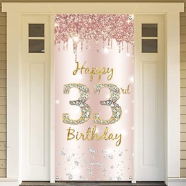 33rd Birthday Decoration Women, Happy 33rd Birthday Door Banner Rose Gold, 33rd Birthday Fabric Sign Poster Door Decoration, 33rd Birthday Background Banner Ladies, Birthday Party Welcome Sign
