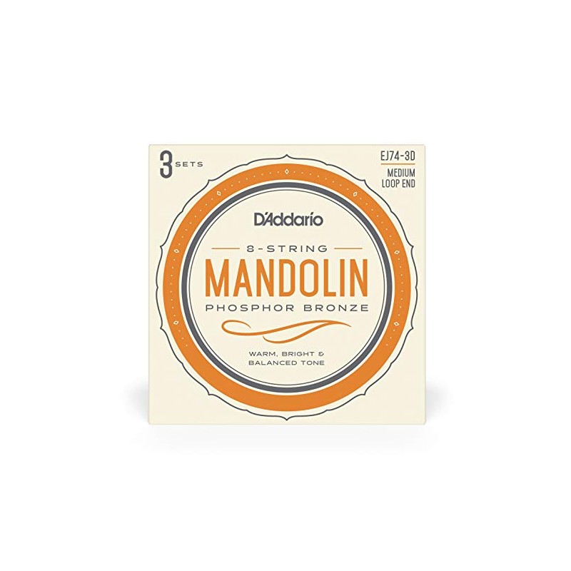 D'Addario Mandolin Strings, Phosphor Bronze, EJ74-3D, Medium Gauge 11-40, 8-String