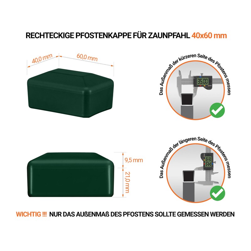 EMFA Fence Post Caps, Rectangular, 60 x 40 mm, Green,