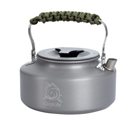 Lightweight Aluminium Camping and Fishing Kettle - CarpLife Products - Fishing Kettle - Camo Paracord Handle 1.1L Capacity - Hand Finished (Green Handle)