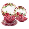 UPware 12 Piece Poinsettias Melamine Dinnerware Sets, Outdoor Dishes Set,