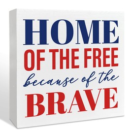 America Patriotic Wooden Sign Decor, 4th of July USA Desk Decor for Home Office Classroom Party Memorial Independence Labor Day Table Decorations, Home of The Free