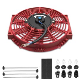 Auto Dynasty Universal 10 Inches High Performance Electric Slim Radiator Cooling Fan with Mounting Kit, (Pack of 1) 12V, Red