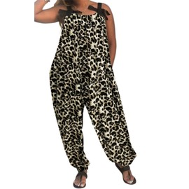 LAMISSCHE Oversized Jumpsuits For Women Leopard Harem Wide Leg Baggy Overalls Summer Outfits For Women Plus Size(Z-Leopard,XL)
