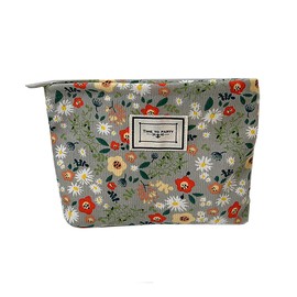 Gidary Floral Cosmetic Bag Makeup Bag Preppy Cute Corduroy Toiletry Bag for Women Travel Essentials（Green）