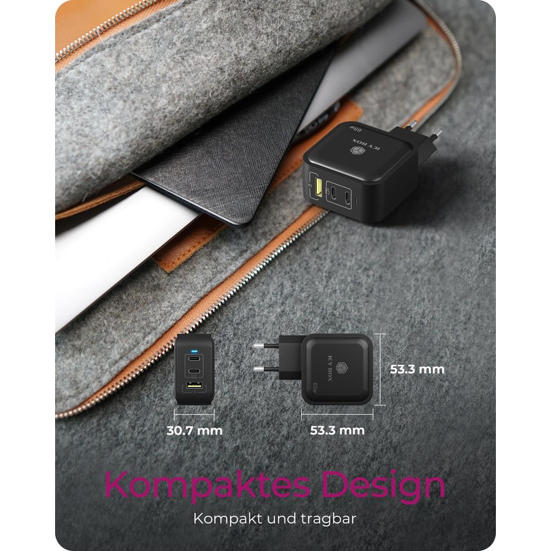 ICY BOX GaN Charger 65W - USB-C & USB-A, Power