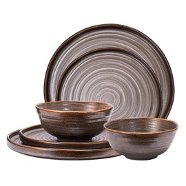 YALONG Ceramic Dinnerware Set 6 Pieces, Handmade Porcelain Wavy Rim Reactive Glaze Plates and Bowls Sets, Highly Chip and Crack Resistant | Dishwasher & Microwave Safe Dishes Set for 2