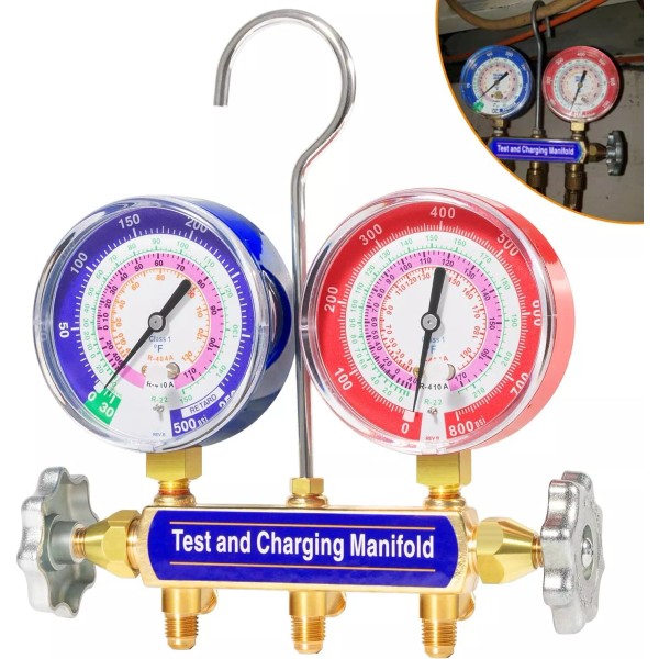 Unbranded 42001 Charging Manifold Gauge 2 Valve with 3-1/8" Gauge