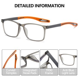 FSRTEP Reading Glasses for Men TR90 Sporty Design Blue Light Blocking Reader Flexible Comfortable Lightweight +1.25