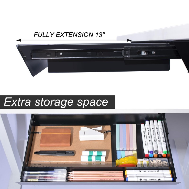 Gaxomo Large Under Desk Mounted Sliding Drawer with Pencil Tray