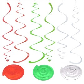 SEAHUI 36Pcs Christmas Hanging Swirls Party Decorations Red Green Silver Xmas Theme Color Foil Spiral Streamers for Christmas Party Hanging Ceiling Decor Supplies