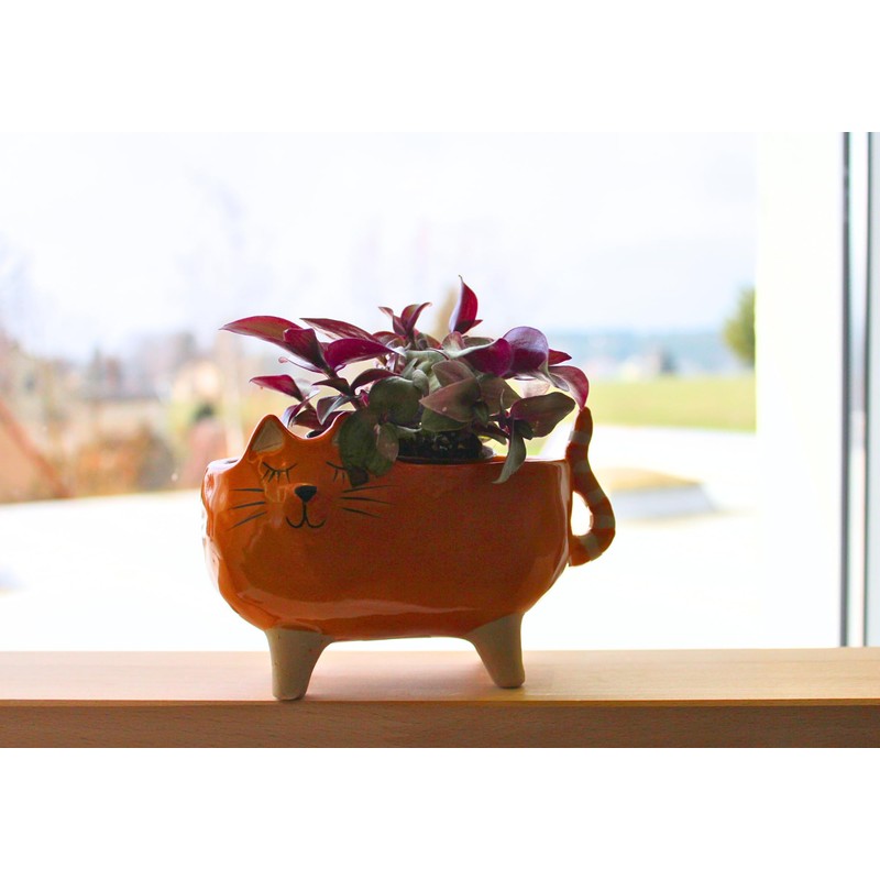 Dekohelden24 Ceramic Planter / Planter / Pink Cat Design Dimensions
