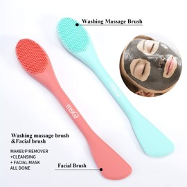 MSQ MSQ Silicone Face Mask Brush, Soft Facial Cleansing Scrubber, 2 Pack Double-End Facial Mask Brush for Mud, Clay, Charcoal Mixed Mask, DIY, Skincare Applicator Tools (Orange)