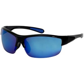 Edge I-Wear Semi-Rimless Sports Sunglasses with Color Mirror Lens 570019-REV-1(BLK/BUWHT LENS)