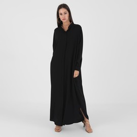 IDOPIP Muslim Dresses for Women Long Sleeve Islamic Ramadan Abaya Dubai Kaftan Robe Solid Party Holiday Loose Maxi Casual Full Cover Abayas Eid Modest Arabic Prayer Dress Clothes Black One Size