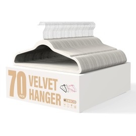 YSSOA Velvet Hangers 70 Pack, Non-Slip Clothes Hangers with Shoulder Notches, 360° Swivel Hooks, Heavy Duty Standard Hanger for Closet Space Saving, White