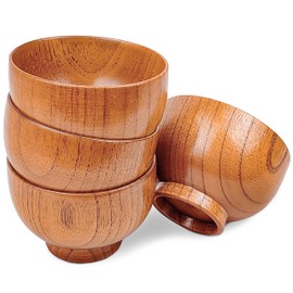 Originalidad Handmade Wood Bowls, Jujube Wooden Japanese Bowls for Rice, Soup, Dip, Salad, Tea, Decoration 4 Sets (4 Bowls 4.6 IN)