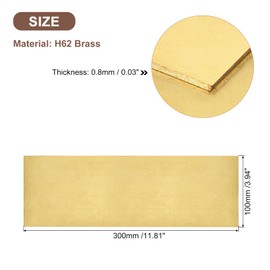 sourcing map Brass Sheet, 12" x 4" Metal Sheets 0.03" Thickness H62 Brass Plates for DIY Crafts, Electrical, Repairs, Industry