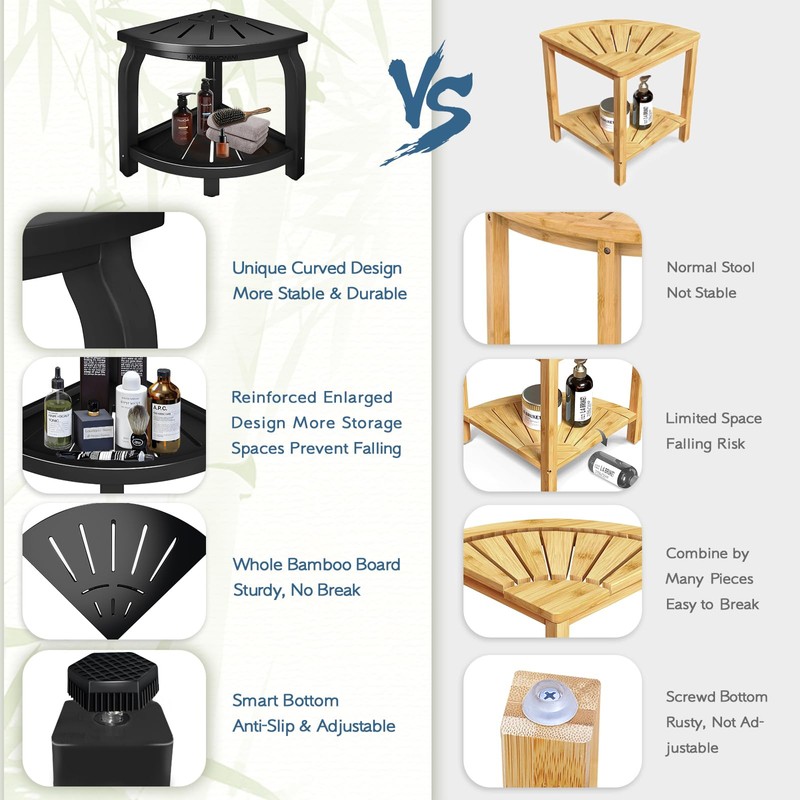 KingPavonini Bamboo Corner Shower Stool for Shaving Legs Foot Rest,