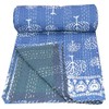 YUVANCRAFTS Indian Handmade Cotton Kantha Quilt Traditional Indigo Print Twin