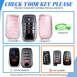 MILD EAST Key Fob Cover for Toyota Land Cruiser Venza RAV4 4Runner Corolla Grand Highlander Tundra Crown Tacoma Corolla Camry (Silver-pink)