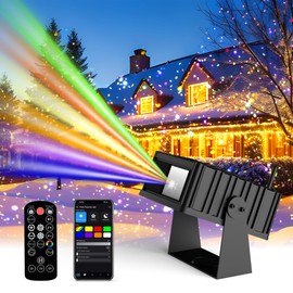 AIRIVO Outdoor Star Laser Projector, App & Remote Control 7 Colors Motion Smart Firefly Lights Christmas Snowflake Projector, 8 Lighting Effects Fairy Light Projector for Holiday Decor Garden Light
