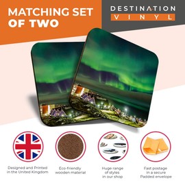 Great Coasters (Set of 2) Square/Glossy Quality Coasters/Tabletop Protection for Any Table Type - Nuuk City Greenland Ice Landscape #21949