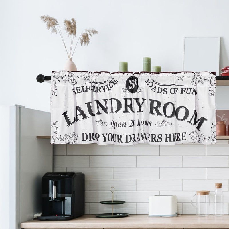 SNOMEL 54 x 18 Inch Laundry Room Curtains for Windows,