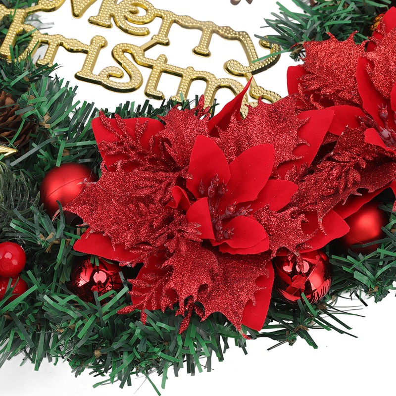 Christmas Wreath Snow Pine Cone Xmas Ball Wreath for Indoor