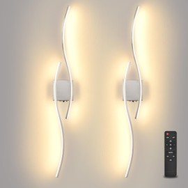 Battery Powered Wall Sconces Set of 2, Chrome 39" LED Dimmable Wall Sconce with Remote Control/Timer/Memory, USB Rechargeable Wall Lights for Living Room, Bedroom, Hallway Wireless scones Lighting