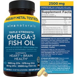 Viva Naturals Viva Labs Omega 3 Fish Oil Supplement, 180 Softgels - The HIGHEST Concentration Omega 3 Capsules, 2,200mg Fish Oil/serving by Viva Labs