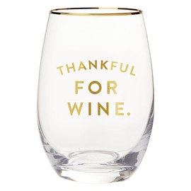Santa Barabara Design Studio Gold-Foil Embellished Thankful Stemless Wine Glass with Gift Box, Holds 17 Fluid Ounces, Thankful Wine