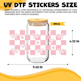 Jolliance UV DTF Cup Wrap Stickers - 8 Sheets Pink Bows UV DTF Cup Wraps for 16 oz Libbey Glass Cups, Funny Rub on Transfers for Coffee Mugs Furniture Craft Wood DIY Crafts
