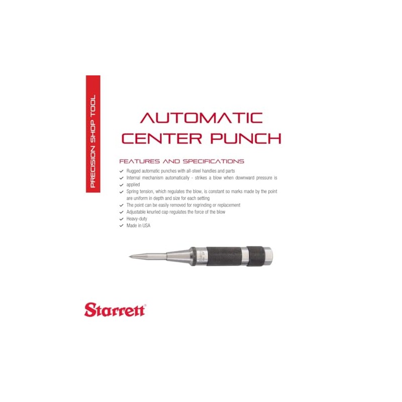 Starrett Steel Automatic Center Punch with Adjustable Stroke - 5-1/4"