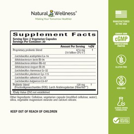 Natural Wellness Super Probiotic + Prebiotic Blend – 10 Billion CFUs with 8 Strains – Probiotics for Women & Men for Digestive Health, Gut Balance & Immune Support – Non-GMO, 30-Day Supply