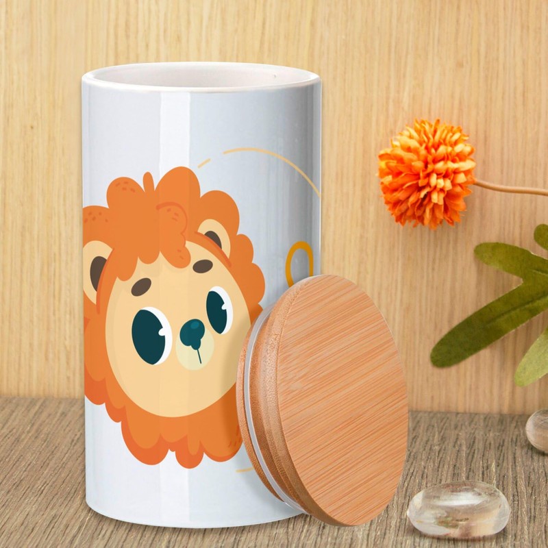 Fabulous Ceramic Pot with Lid Bamboo - Lion Astrology Sign