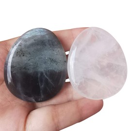 Loveliome Rock Quartz and Moonstone Thumb Worry Stone, Stress Relax Healing Reiki Crystal Pocket Palm Stones,Pack of 2
