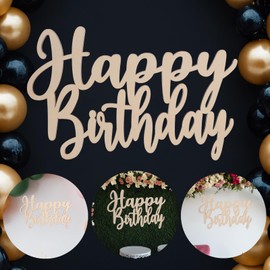 Wooden Happy Birthday Background Sign - Happy Birthday Unfinished Large Wood Sign Decorations, Home Door Wall Birthday Party Decor Photo Props (Wooden Happy Birthday Background Sign B)