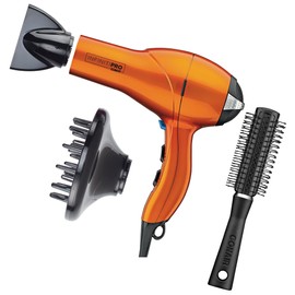 INFINITIPRO by CONAIR Hair Dryer with Diffuser | Salon Performance AC Motor Blow Dryer | Includes Diffuser, Concentrator and Bonus Blow-Out Brush | Orange | Packaging May Vary
