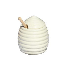 Darthome Cream Beehive Honey Pot With Wooden Dipper 11x12.5x11cm Ceramic Lidded Jar Container Drizzler