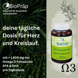 BioPräp Super EPA 1000 Omega-3 Kapseln | 100 Kapseln | mit EPA & DHA | aus nachhaltigem Fischfang | produziert in Deutschland | zertifizierte Produktion