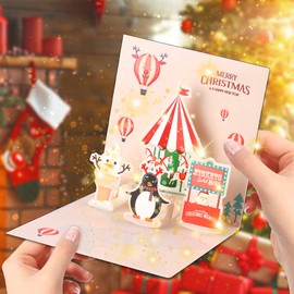 Christmas Card, 3D Card, Christmas Pop Up Card, 6 Christmas Cards, Merry Christmas Cards, Pop-Up Greeting Card, Christmas Cards with Envelope Set, Christmas Wishes (HK018)