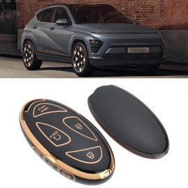 LT Easiyl 2Pcs 7-Button Key Fob Cover Compatible with Hyundai Loniq 6 5 Compatible with Kona SX2 EV (Black Gold Edge)
