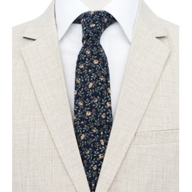 BELLUNO Corbata delgada floral para hombre, corbata de flores estampada para bodas, padrinos de boda, misiones, bailes, corbata delgada de algodón + caja de regalo, Navy Silte, Flaco