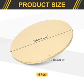 Sourcing Map 5Pcs H62 Brass Round Plates, 1.18" Dia x 0.04" Thick, DIY Crafts & Metal Stamping
