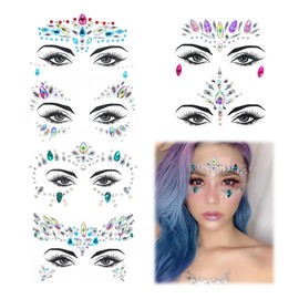 Face Jewels - Face Gems Mermaid Face Jewels Stick On, Face Rhinestones Gems Rave Eyes Body Face Crystals for Christmas Festival Music Carnival Party Makeup (6 Sets)