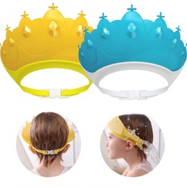 2 Piezas Gorro de Baño para Niños, Gorro de Ducha Impermeable para Niños, Gorro de Lavado de Silicona con Protección para Los Oídos y Los Ojos, Longitud Ajustable Gorro de Ducha en Forma de Corona